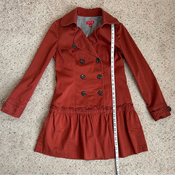 Elle Rust Double Breasted Trench Swing Coat Jacket Contemporary Spring Fall Sz S - Picture 11 of 11
